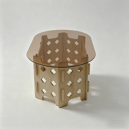 End glass and wood-base table