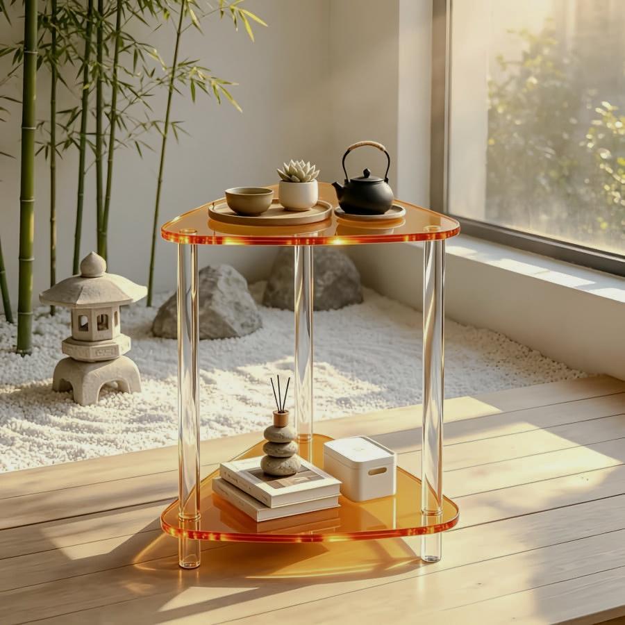 Triangular Two-Tier Patio Side Table - Orange