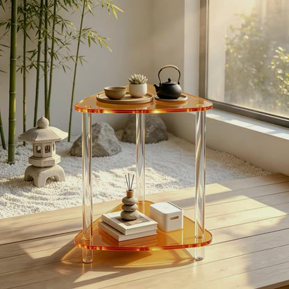 Triangular Two-Tier Patio Side Table - Orange