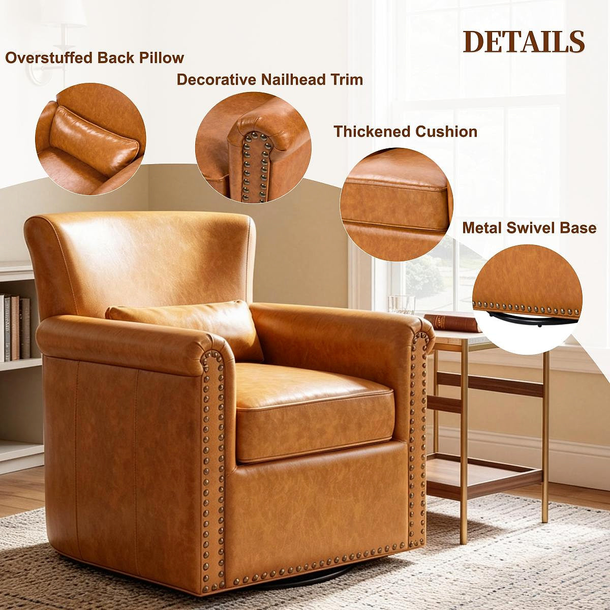 Roland Leather Swivel Club Chair — gallery view 4 of 8