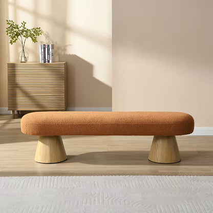 Orange Bouclé-Style Bench with Tapered Pedestals