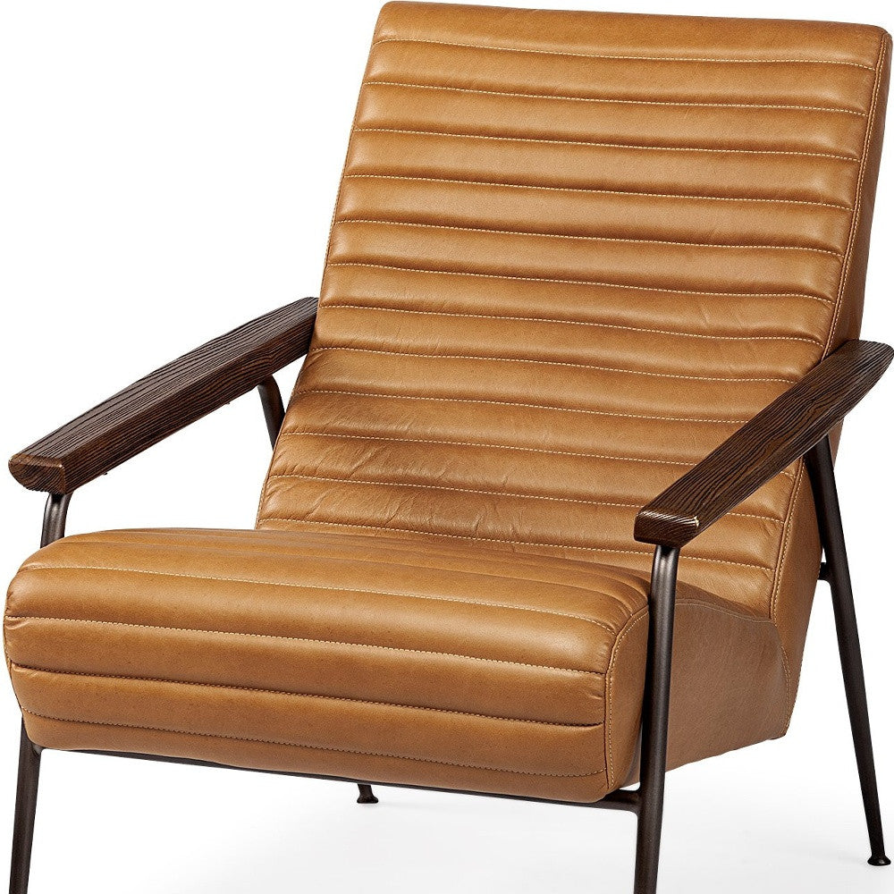 37" Tan And Brown Faux Leather Tufted Arm Chair - 380389