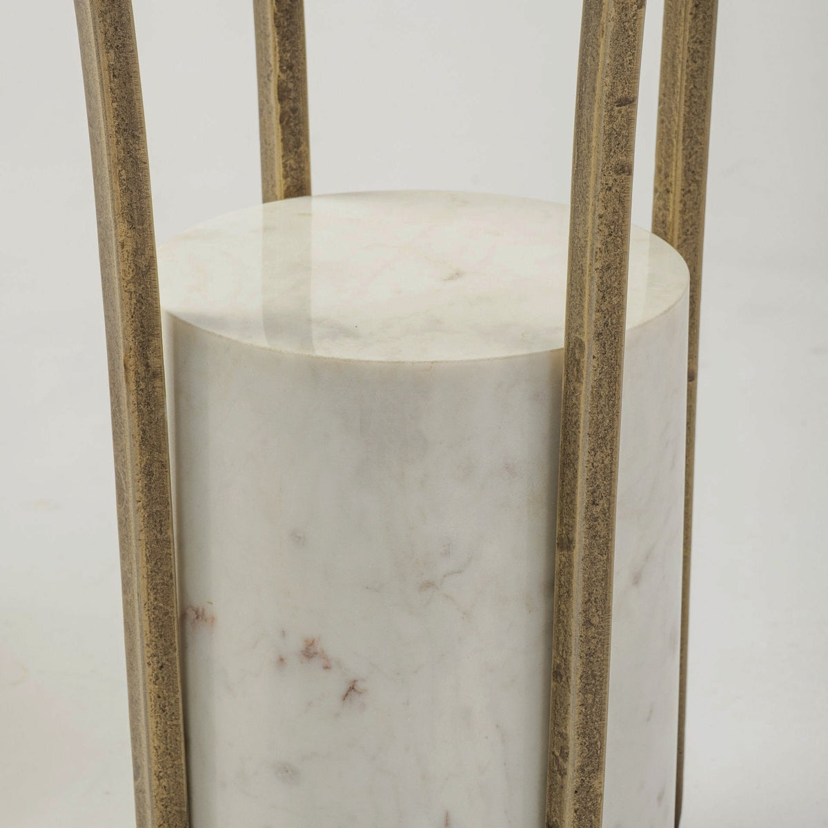 Round Glass Side Table with Marble Pedestal