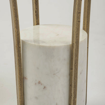 Round Glass Side Table with Marble Pedestal