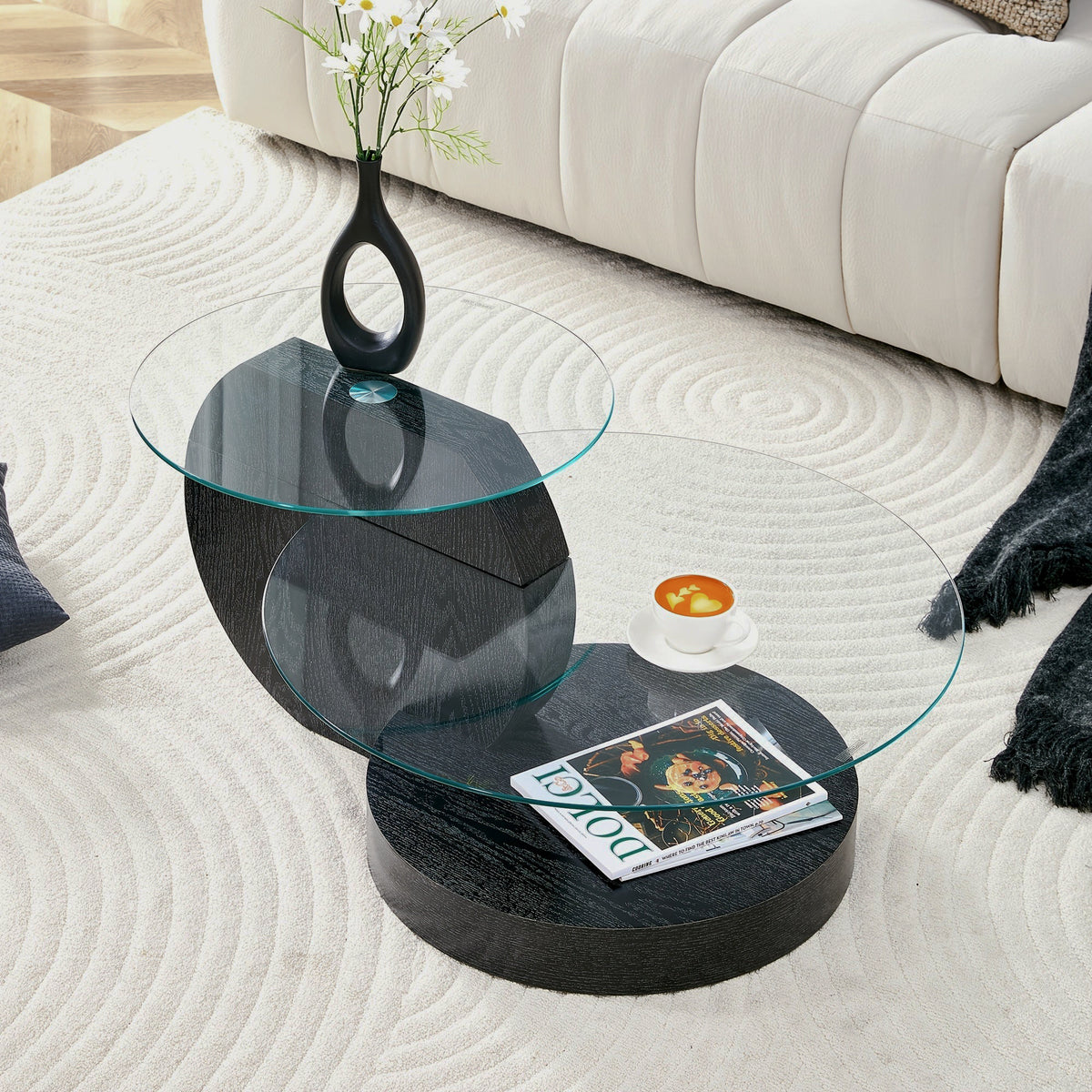 Overhead black glass table