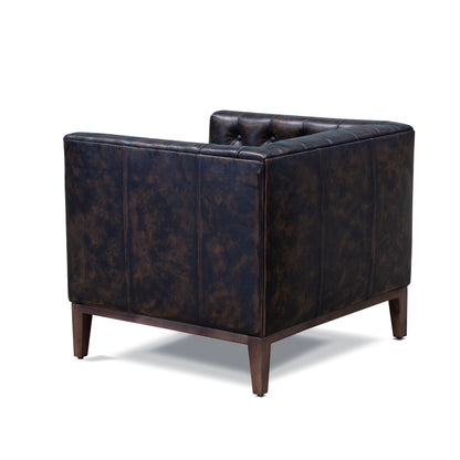 33" Brown and Black Antiqued Top Grain Leather Tufted Club Chair - 555320