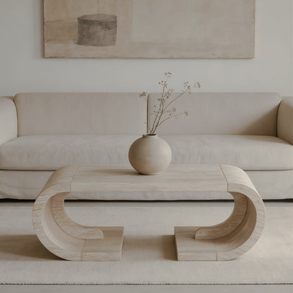 Light wood-tone waterfall table