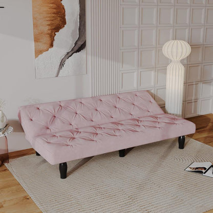 66-Inch Pink Velvet Convertible Sofa Bed