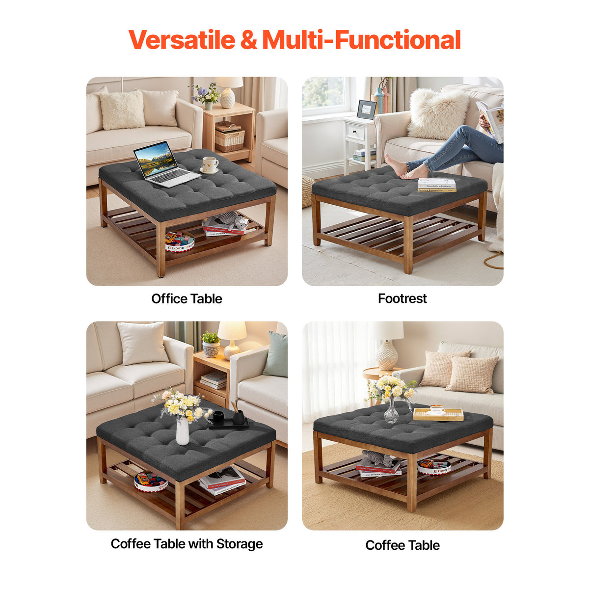 Square gray table use-case collage