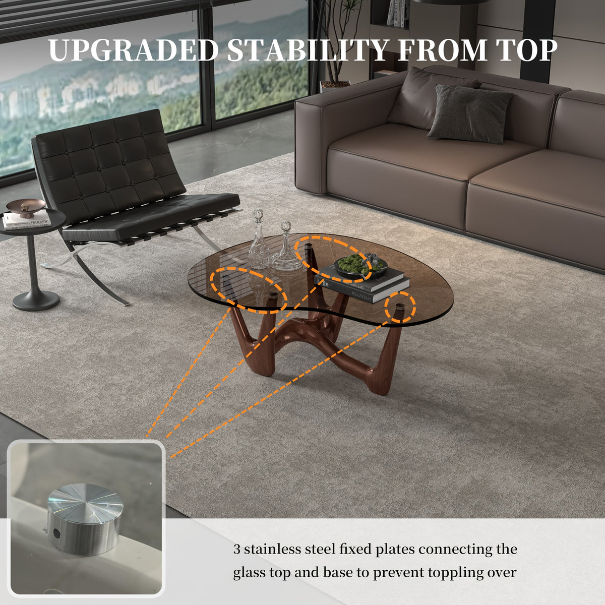 Sculptural Glass-Top Coffee Table