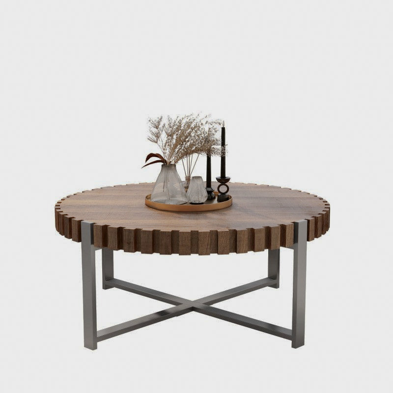 Notched-edge round coffee table isolated on white