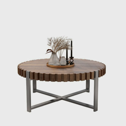 Notched-edge round coffee table isolated on white