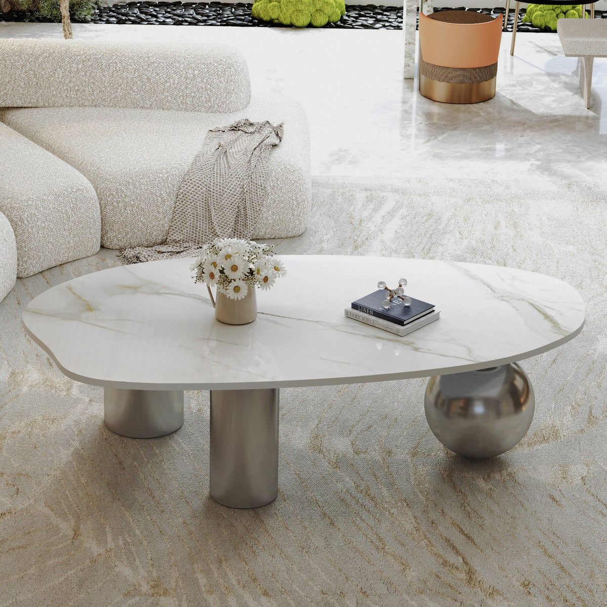 49.2-Inch Freeform Faux-Marble Coffee Table