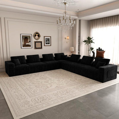 Black Seven-Piece Corduroy Modular Sectional — black L-shaped sectional front three-quarter view