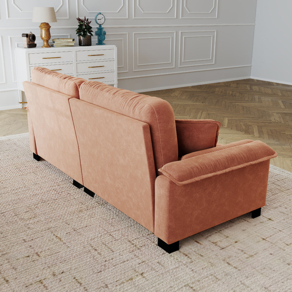 94-Inch Pleated Three-Seat Sofa — orange rear three-quarter view