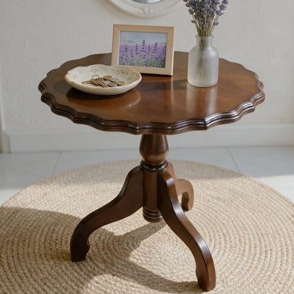 Scalloped Rubberwood Tripod Side Table