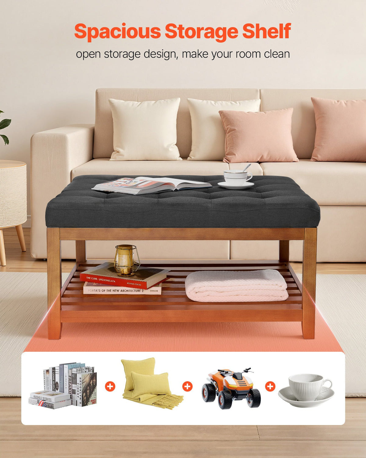 Square gray table lower-shelf graphic