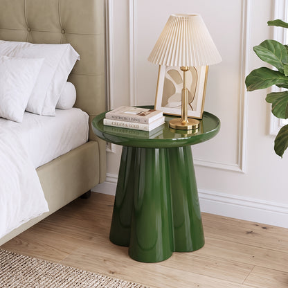 High Glossy End Table, Side Table, Petal Base Tray Top Design, Modern Nightstand, Accent Table, for Small Spaces, with 19" High Base, for Living Room Office Apartment, No Assembly - Blue/Green/Pink - Green