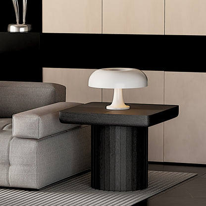 23.6-Inch Contemporary Square Side Table Featuring Solid Wood Veneer And a Parquet Design, a Minimalist Accent Table with a Grooved Cylindrical Base Suitable for The Living Room Or Bedroom in a Matte Black End