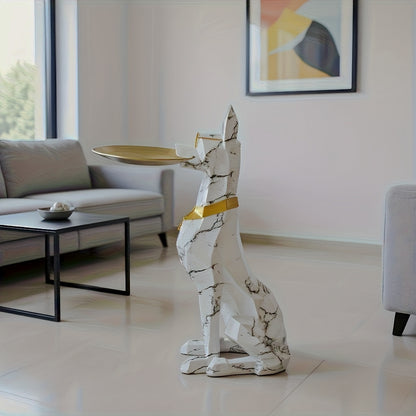 White dog tray table by sofa