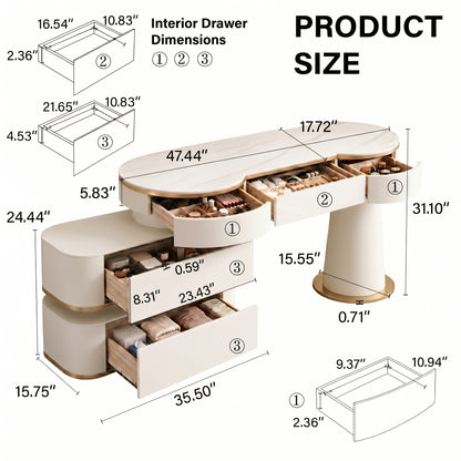 Cream Vanity with Drawers & Marble-Look Top