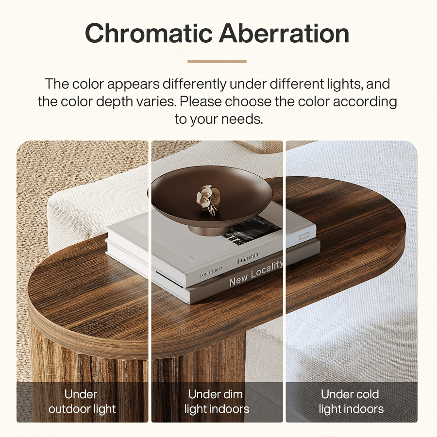 Finish comparison showing the brown tabletop under different lighting.