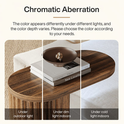 Finish comparison showing the brown tabletop under different lighting.