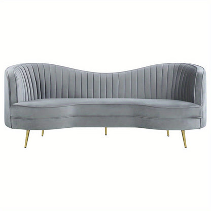 Grey Channel-Tufted Sofa with Gold-Tone Legs — front product view.