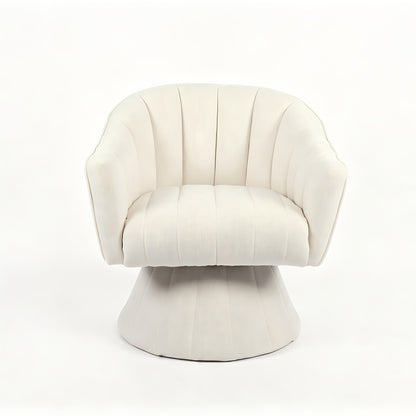 Channel-Tufted Swivel Barrel Chair — cream isolated front view