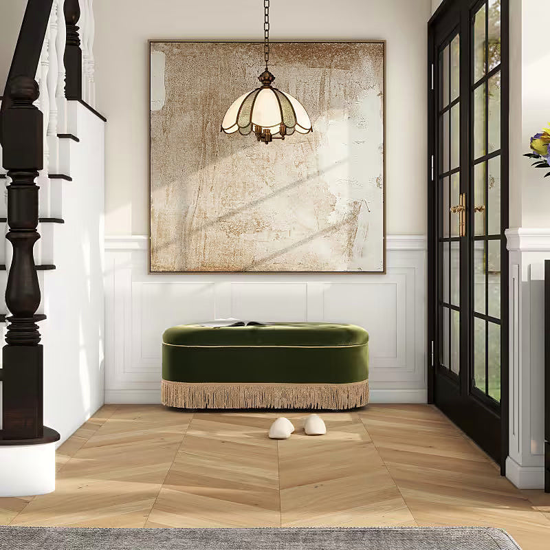 Melinda Olive Tufted Fringe Bench