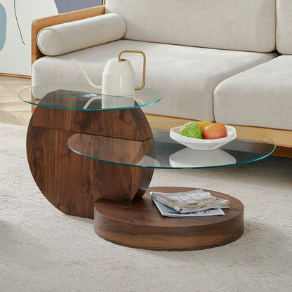 Walnut two-tier glass table