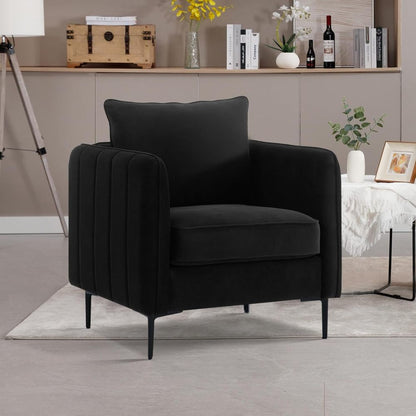 Black accent armchair with channelled arms and slim dark legs