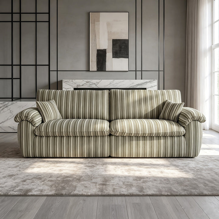 Wren Green Striped Deep-Seat Cloud Sofa — green striped available option, front view