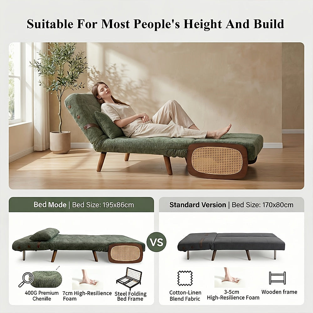 Green Chenille Convertible Sleeper Chair — gallery view 7 of 10