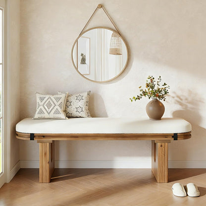 47-Inch Cream Seat Bench with Arched Wood Legs — bench in an entryway