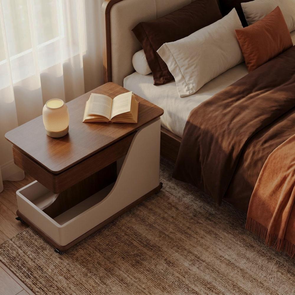 Swivel Side Table with Storage and Wheels