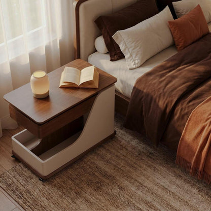 Swivel Side Table with Storage and Wheels