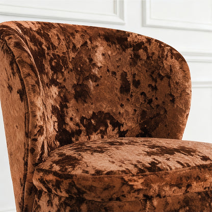 Crushed Velvet Accent Chair with Wood Legs — brown crushed velvet texture close-up.