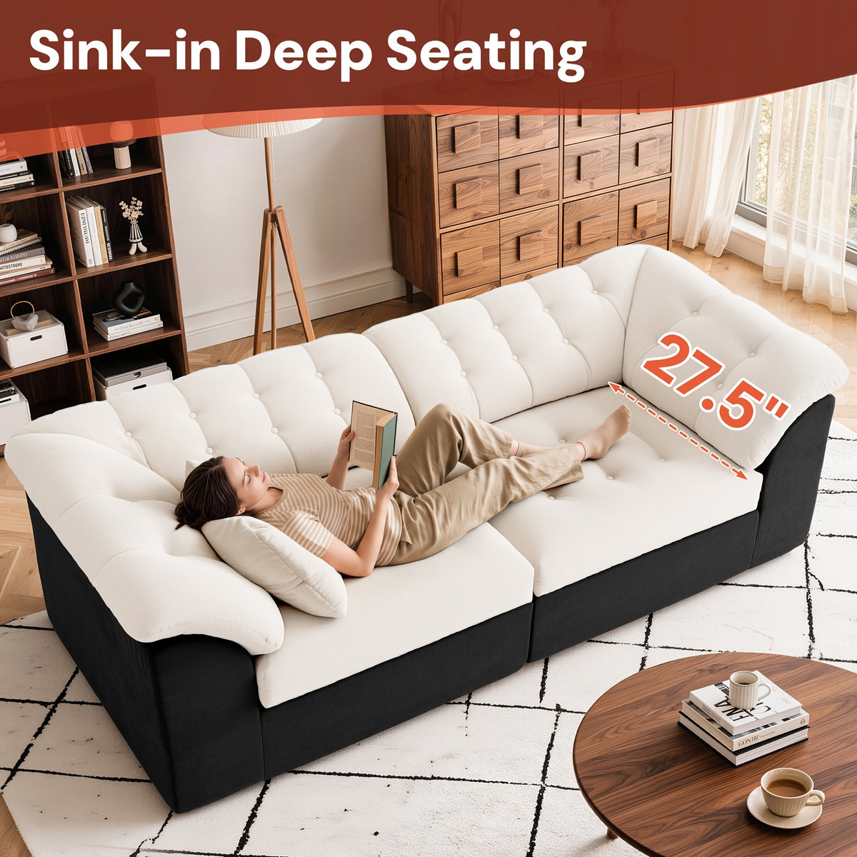 Contrast Modular Cloud Sofa — deep seat shown in use.