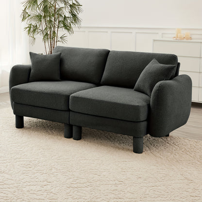 Boucle Modular Loveseat with Rounded Arms — dark grey upholstery option.