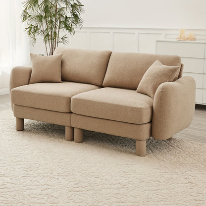 Boucle Modular Loveseat with Rounded Arms — coffee upholstery option.