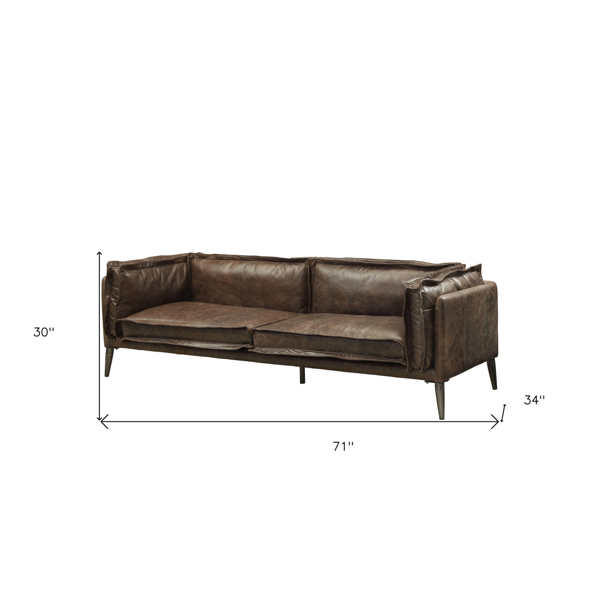 71" Chocolate And Silver Top Grain Leather Loveseat - 515670