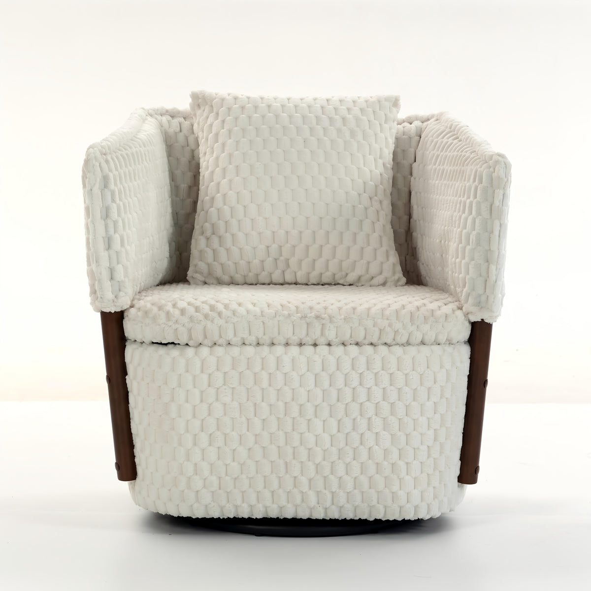 Textured Swivel Accent Chair with Storage — front view of the beige chair
