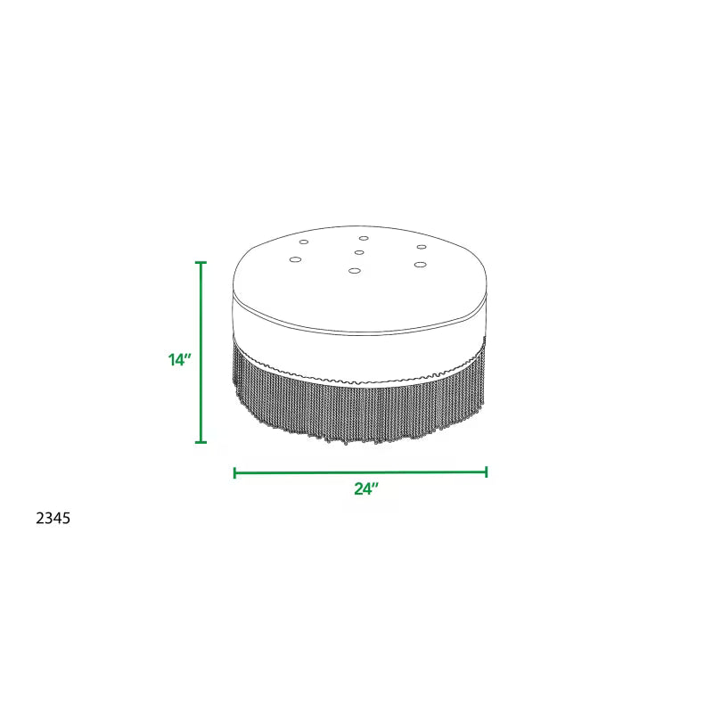Dimension drawing of the round fringed ottoman