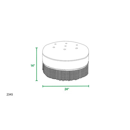 Dimension drawing of the round fringed ottoman
