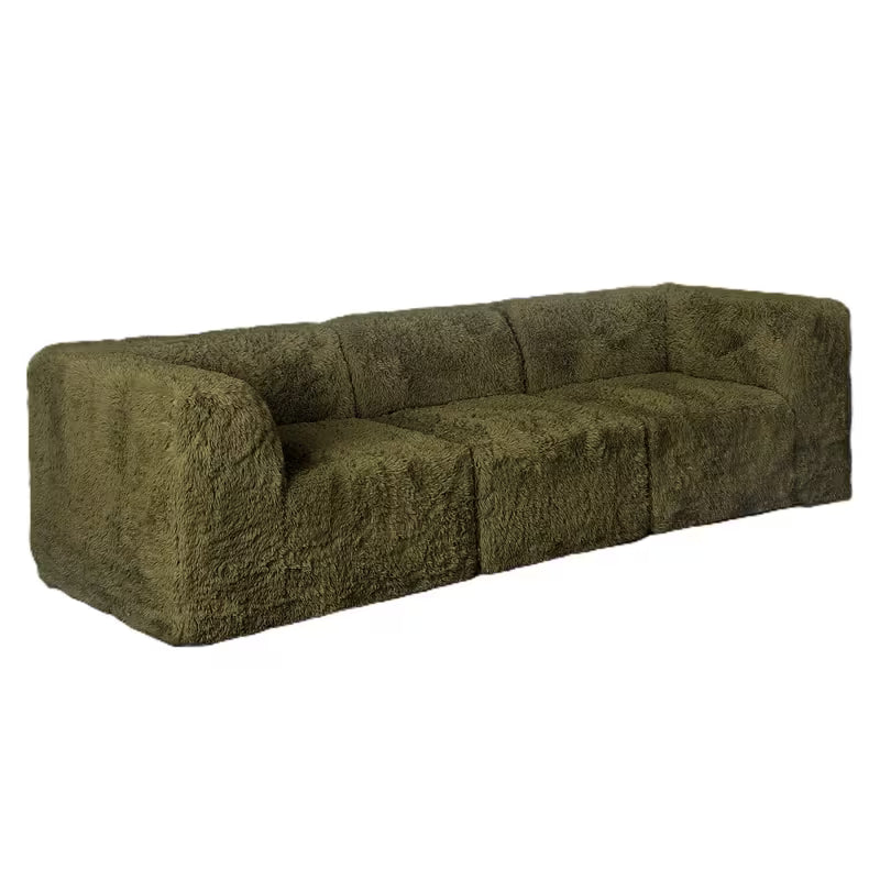 Olive Plush Modular Sofa — complete three-module sofa on white.