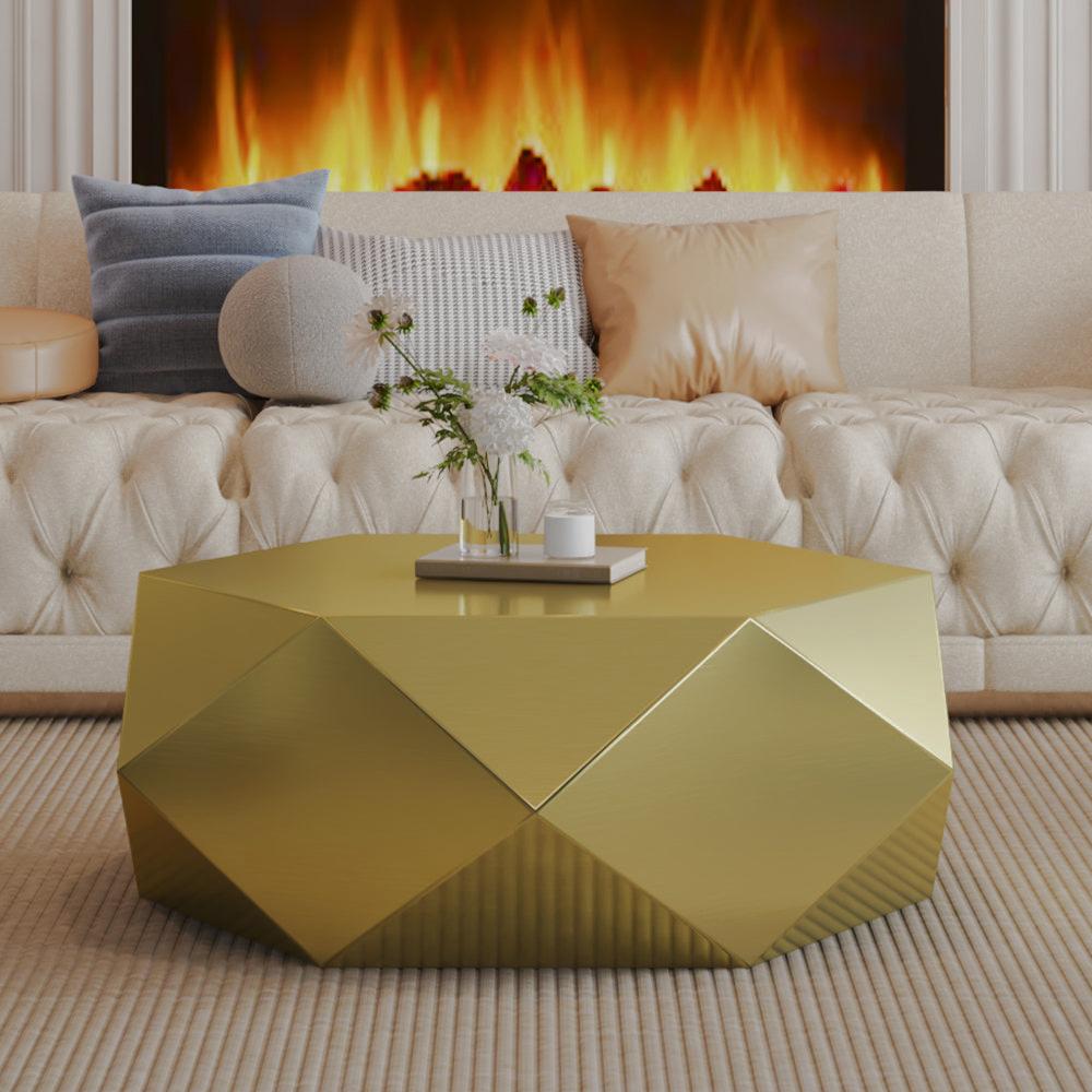 Gold-Tone Faceted Stainless-Steel Coffee Table
