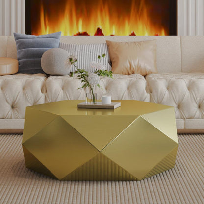 Gold-Tone Faceted Stainless-Steel Coffee Table