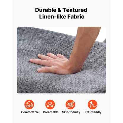 Gray fabric foam yoga chaise with a lumbar pillow
