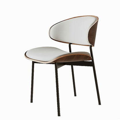 White bentwood faux leather dining chair with black metal legs